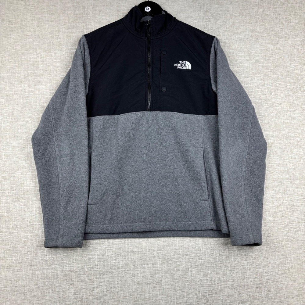 The North Face Mens Grey Black Quarter Zip Fleece Pullover Jacket Small